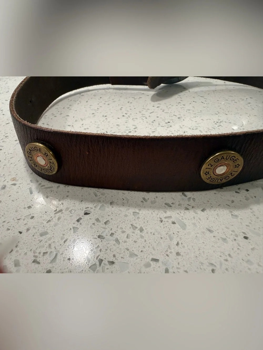 Vintage 1994 Nocona Brown Leather Belt 3D Eagle NRA Flag & Rifle Buckle 12 Gauge